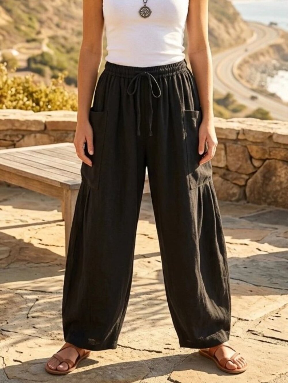 Free People Free-est Quinn Pants Harem Mid-Rise Pull-On Solid Black S 290353
